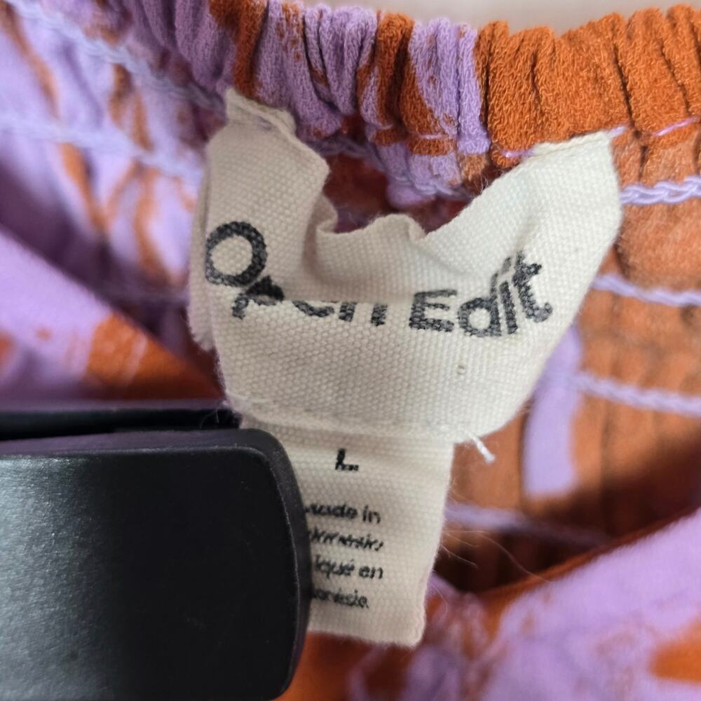 Open Edit Lavender Rust-Brown Abstract Floral Print Ruched Crop Top Size Large - Picture 2 of 7